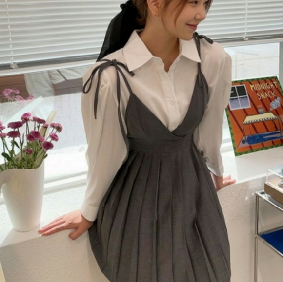 🎀SALE.. Fashion Ladies Pleated Plain Pinafore Bib Sleeveless Dress - Picture 3 of 10